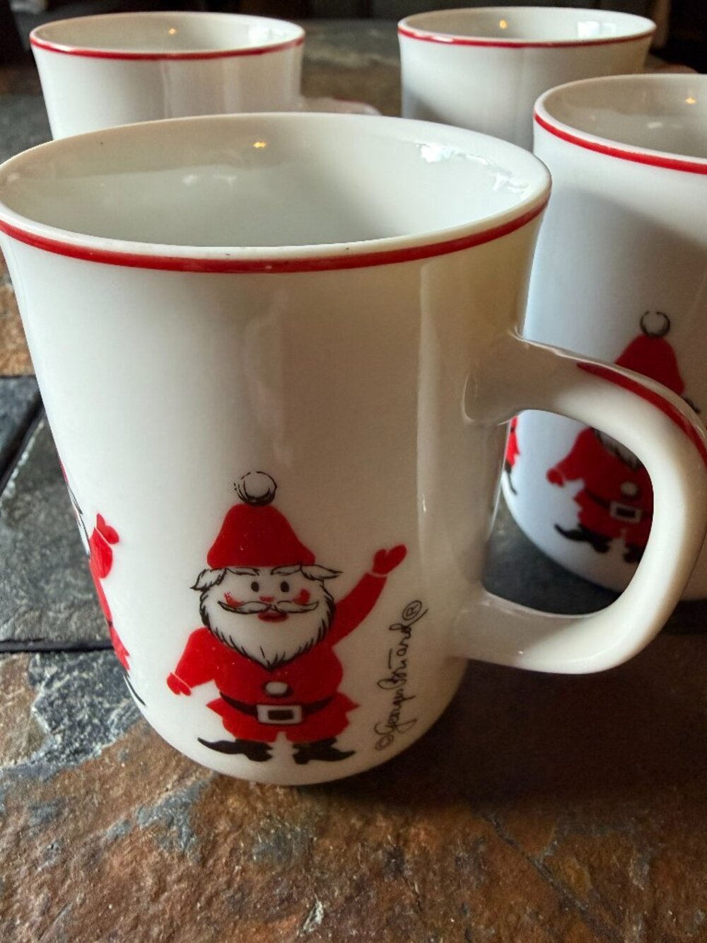 Vintage Georges Briard waving Santa mugs set of four circa 1971